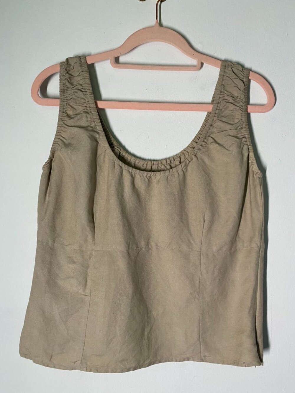 Vintage Buttons Beige Linen Blend Sleeveless Tank Top With Side Zipper M